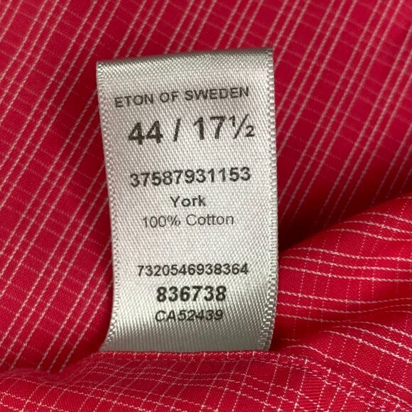 Eton Button Down Shirt Men's 44 17.5 Pink Gingham Check York Cotton - Picture 6 of 12
